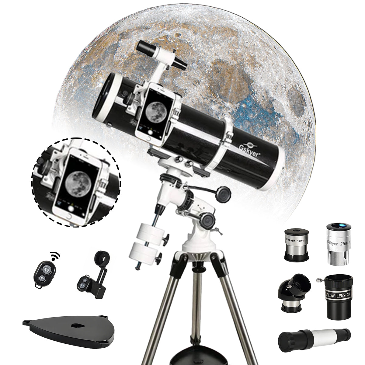 Gskyer Telescope 130mm Aperture EQ Mount Reflector Telescope for Adults, Teens, and Astronomy Enthusiasts — Professional Deep Sky Telescope with Tripod, Phone Adapter and Accessory Kit