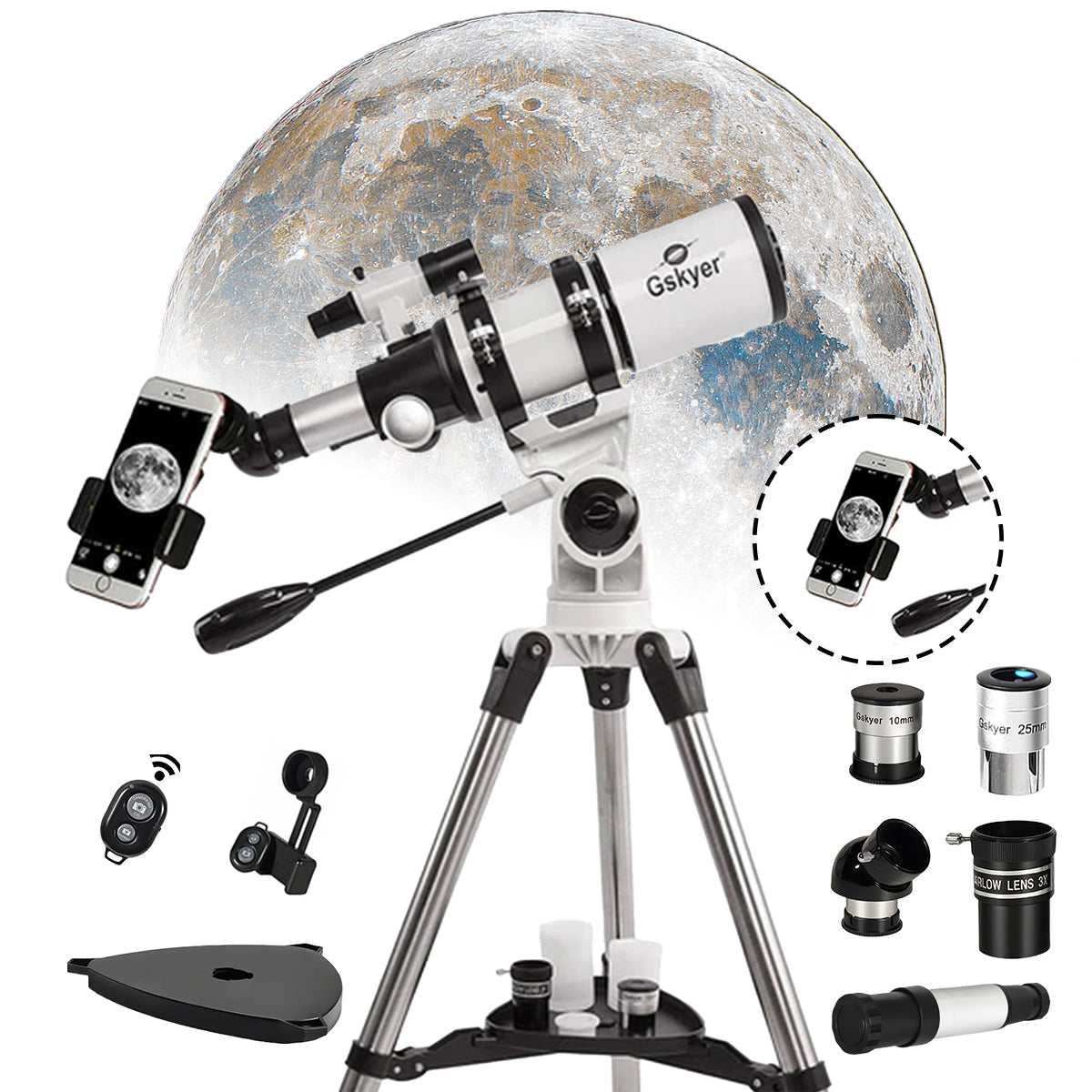 Gskyer Telescope 80mm Aperture 400mm AZ Mount Astronomical Refracting Telescope for Kids and Beginners — Portable Travel Telescope with Phone Adapter and Wireless Remote