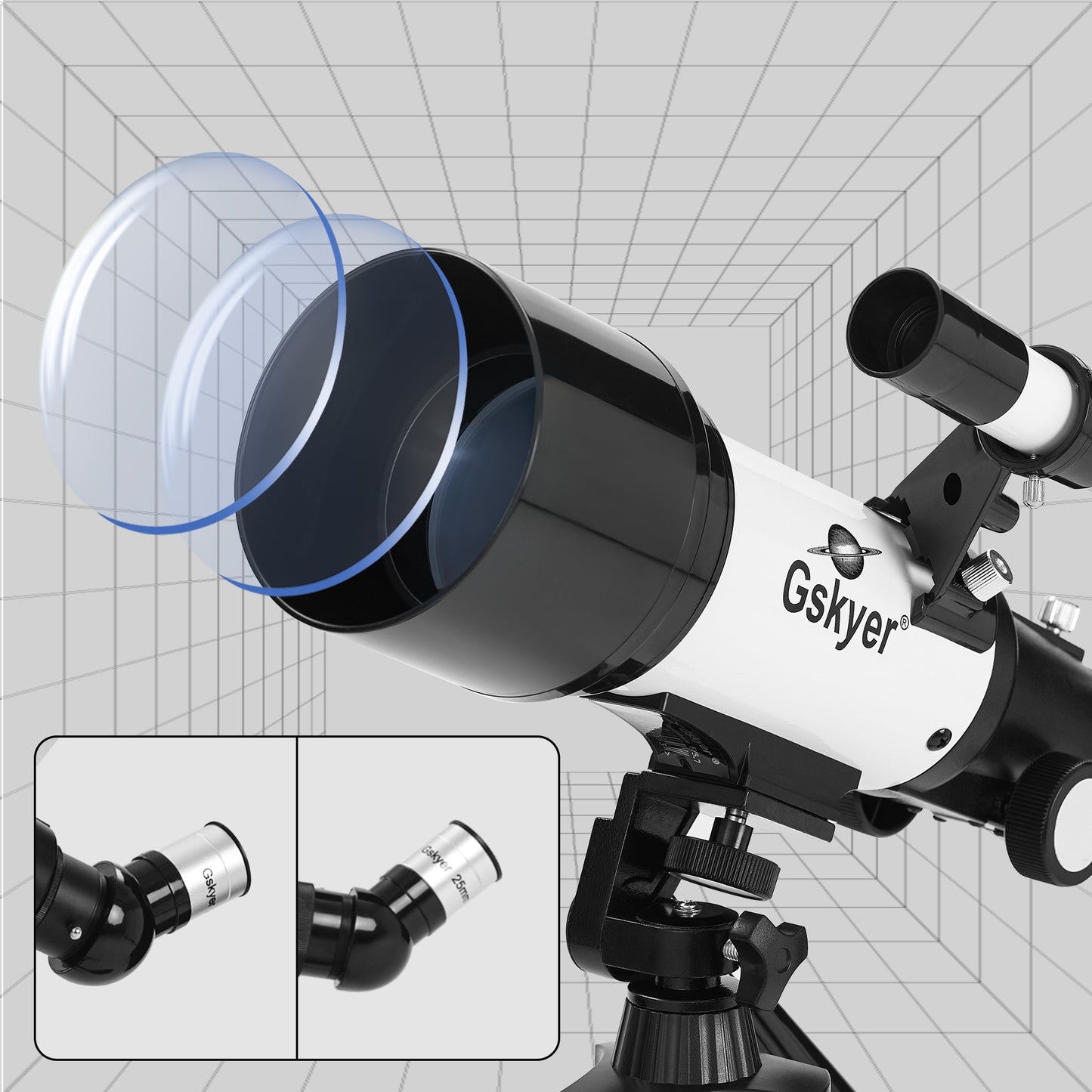 Gskyer Telescope with Eyepieces and Lens Detail