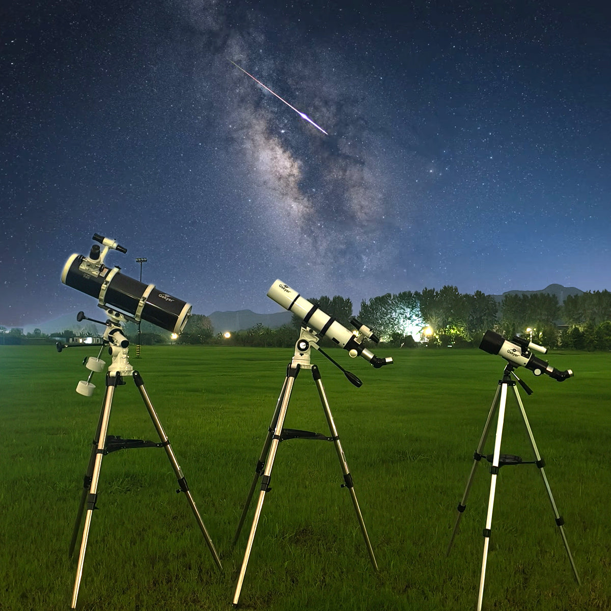 Three Gskyer Telescope for Stargazing Under Night Sky with Milky Way