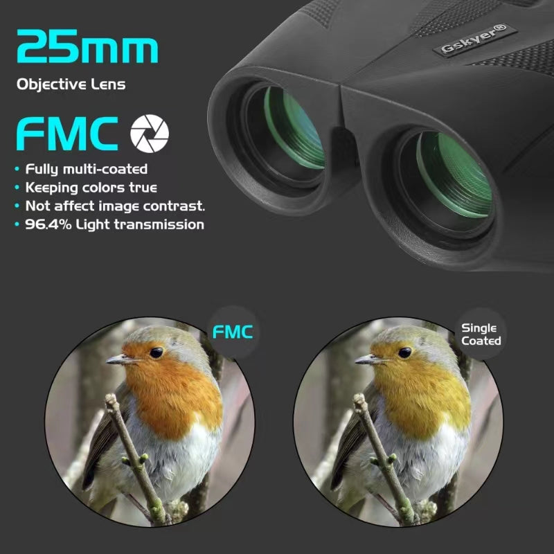 Gskyer Binoculars, 12x25 Adult and Children's Binoculars, Hunting Binoculars, Birdwatching Binoculars, Travel Binoculars, Concert Binoculars, Sports Binoculars, Stargazing and Planetary Binoculars