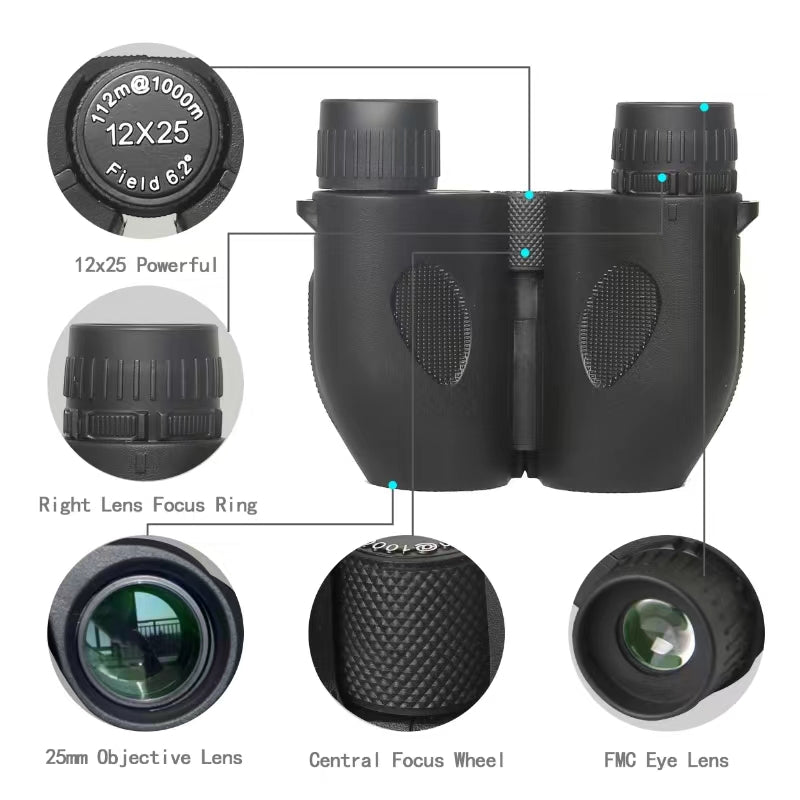 Gskyer Binoculars, 12x25 Adult and Children's Binoculars, Hunting Binoculars, Birdwatching Binoculars, Travel Binoculars, Concert Binoculars, Sports Binoculars, Stargazing and Planetary Binoculars