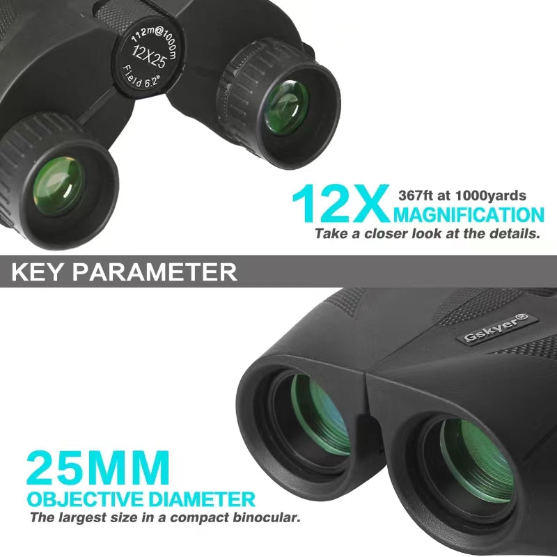 Gskyer Binoculars, 12x25 Adult and Children's Binoculars, Hunting Binoculars, Birdwatching Binoculars, Travel Binoculars, Concert Binoculars, Sports Binoculars, Stargazing and Planetary Binoculars