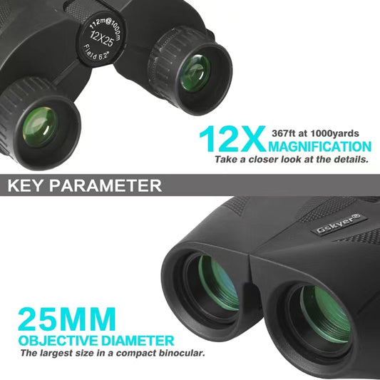 Gskyer Binoculars, 12x25 Adult and Children's Binoculars, Hunting Binoculars, Birdwatching Binoculars, Travel Binoculars, Concert Binoculars, Sports Binoculars, Stargazing and Planetary Binoculars