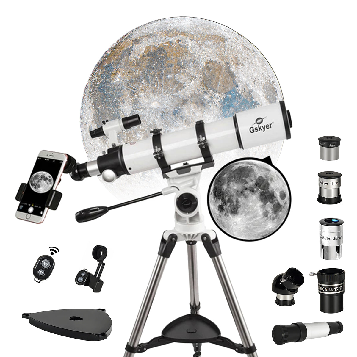 Gskyer Telescope 90mm Aperture 600mm AZ Mount Astronomical Refracting Telescope for Beginners and Adults — High-Power Telescope with Phone Adapter and Wireless Remote